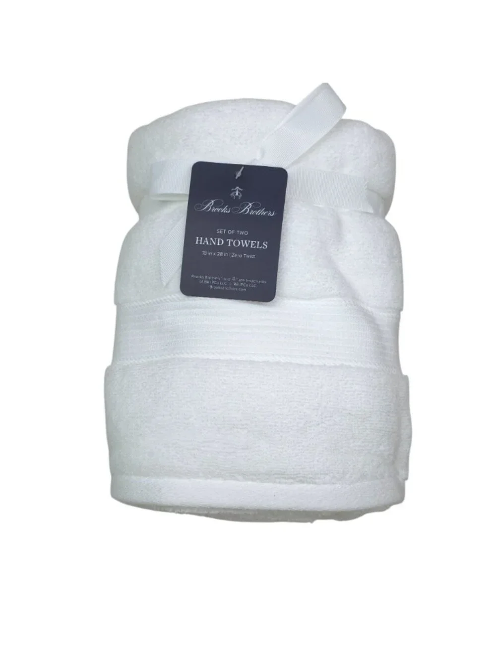 Brooks Brothers Set Of Two White Hand Towels 18x28 Inch Zero Twist 100% Cotton